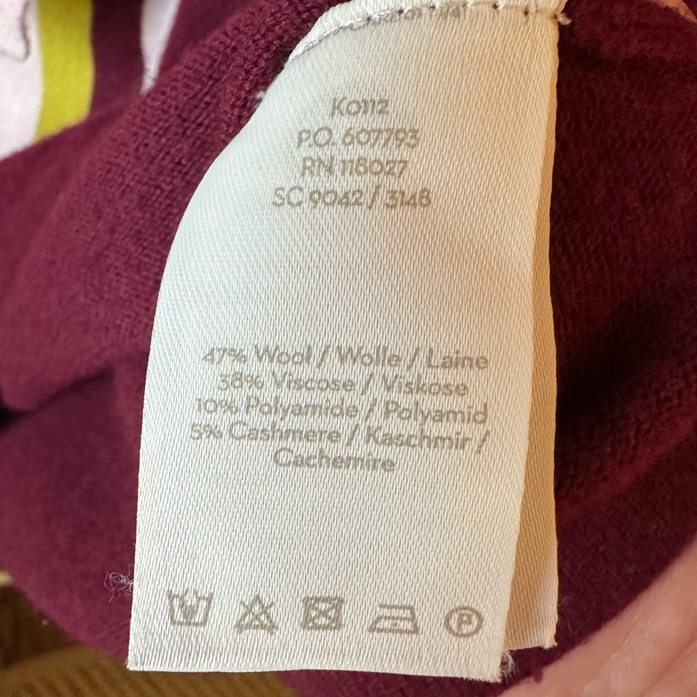 Boden Women’s Burgundy 3/4 Sleeve Sweater with Striped Scarf Collar - Picture 4 of 7